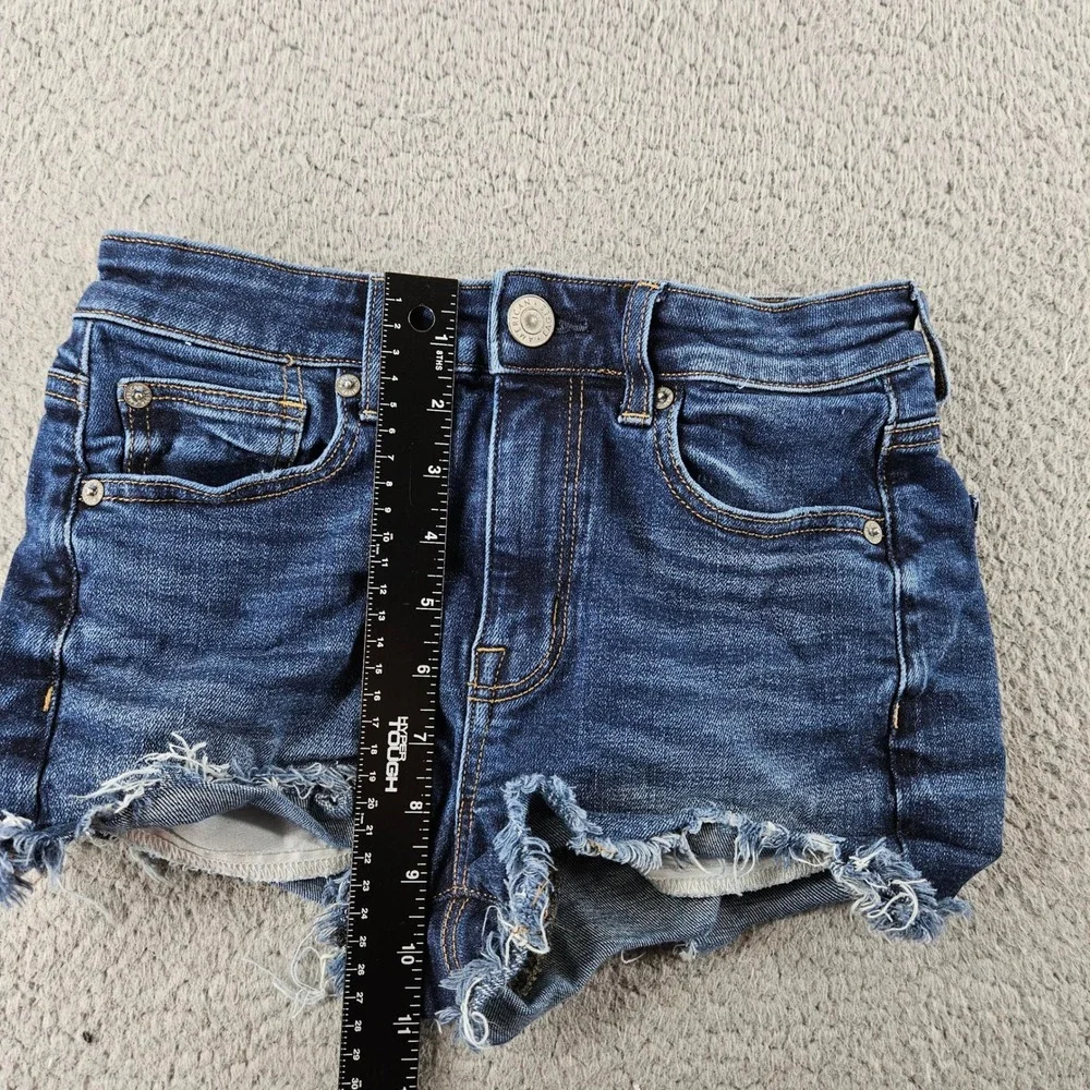 American Eagle Hi Rise Shortie Denim Jean Shorts Womens‎ 2 Blue Super Stretch
